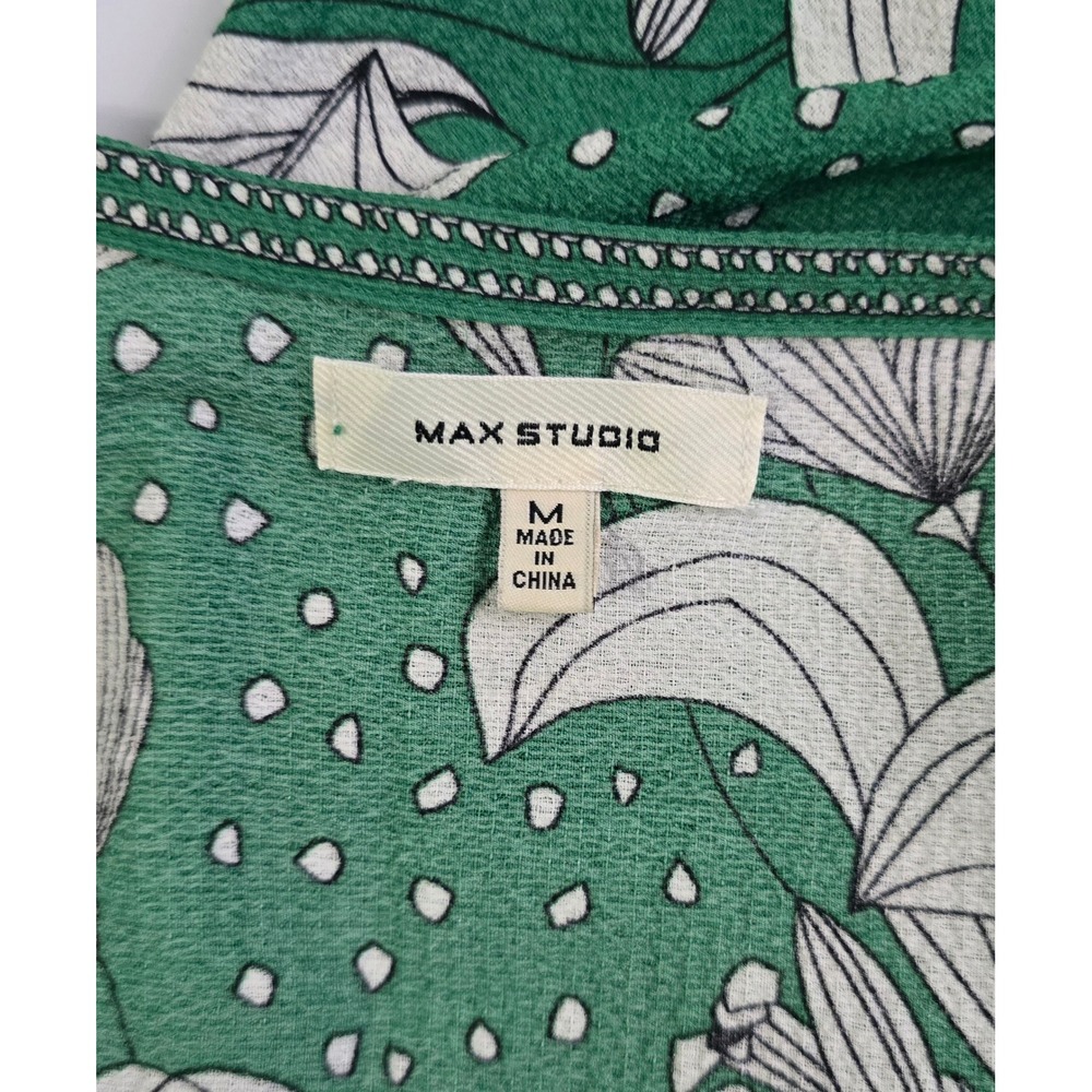 MaxStudio Green Floral Polka Dot Ruffle Wrap Dress Flutter Sleeve 8912C60 Medium - Picture 15 of 16